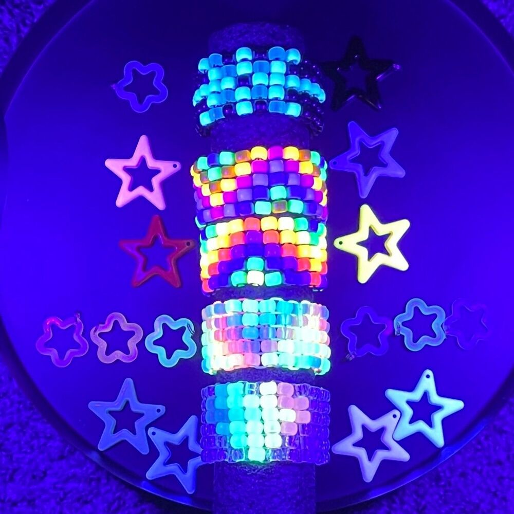 Cuff bracelet rave festival Kandi rainbow glow half diamond